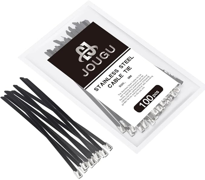 Metal Zip Ties Black 18 inch 304 Stainless Steel Epoxy Coated Locking Cable 220LB 450mm 100pcs Heavy Duty Exhaust Wrap Multi Purpose Binding for machinery, vehicles, farms, cables, pipes,Fence