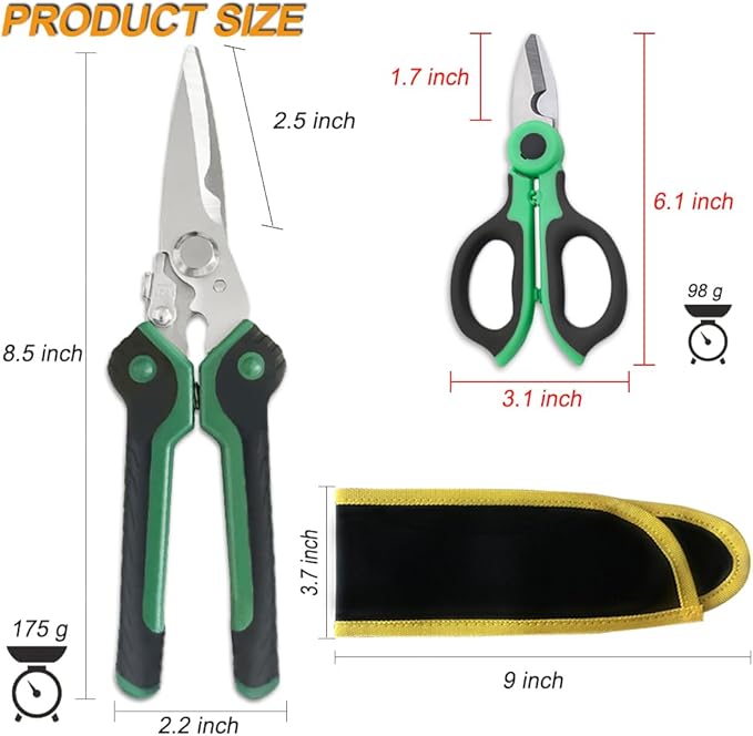 8.5 Inch Heavy Duty Scissors, Multifunction Shears Stainless Steel Blades with TPR Comfort Grips for Cutting Cable Wires, Cardboard, Leather