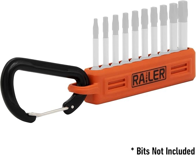 4 Pack Screwdriver Bit Holder Storage Organizer – Railer 10-Hole Bit Holder with Carabiner (Black/Orange/Camo Green/Hi-Vis Green)