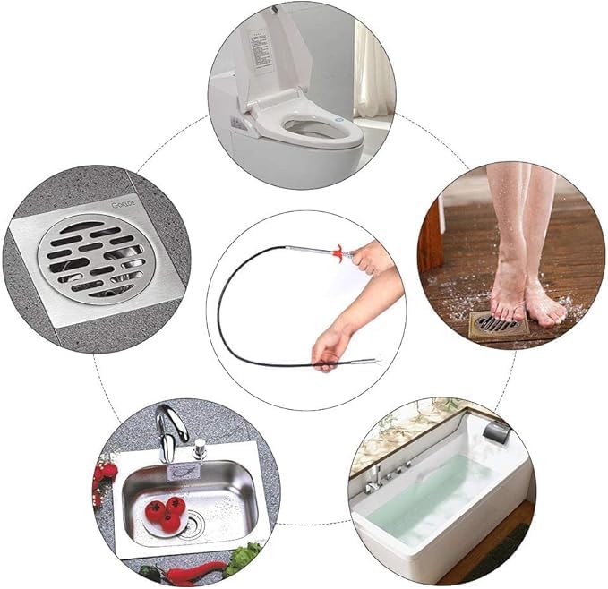 Drain Snake with Bendable Hose & 4 Claws - Flexible Hair Drain Clog Remover Tool for Sink, Toilet, Shower, and Tight Spaces, Grabber Claw Pick Up Reacher for Clogged Drains Cleaning (63in)