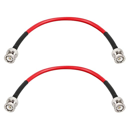 BNC Cable - 1FT 2PCS RG58 50 ohm BNC Male to Male Coax Cables low loss BNC Extension Coaxial Cable with BNC Adapter Connector for Antennas, RF Radios, Modems, Oscilloscopes, Spectrum, etc (Red).