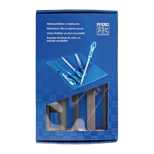 PFERD 5pc. 8" File Set - Hand, Three Square, Square, Tapered Half Round, Second Cut, American Pattern Machinists File - Part 16079