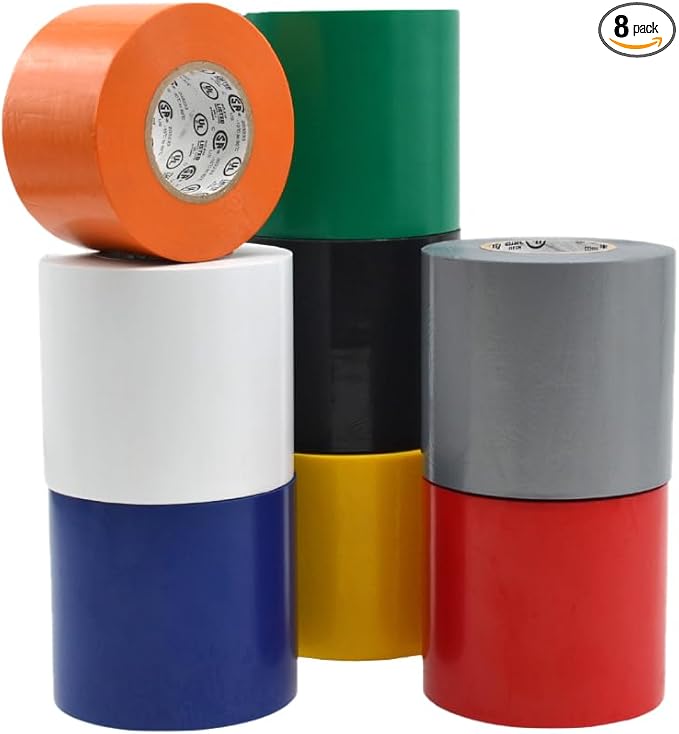 WOD ETC766 Professional Grade General Purpose Rainbow Electrical Tape UL/CSA Listed core. Vinyl Rubber Adhesive Electrical Tape: 3 inch X 66 ft - Use at No More Than 600V & 176F (Pack of 8)