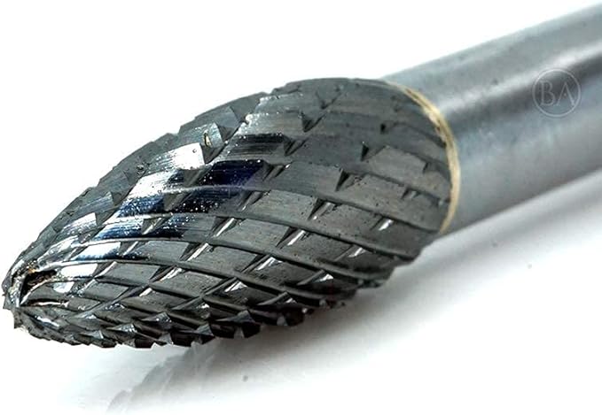 Benchmark Abrasives 6” Flame Shape Double Cut Tungsten Carbide Die Grinder Bits Metal Deburring Tool Rotary Burr, 1/4 Inch Shaft, Engraving Tool for Woodworking Shaping Carving (SH-2)
