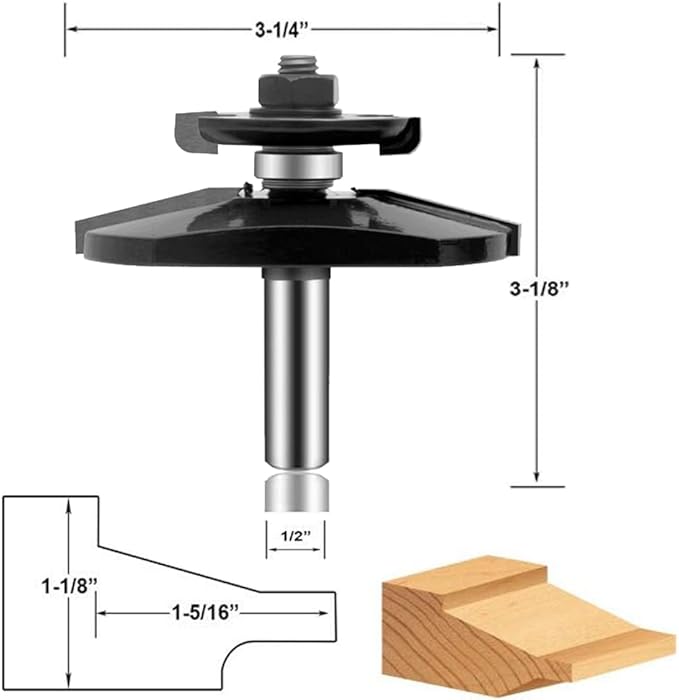 LEATBUY 1/2 Inch Shank Router Bit Set 3 PCS Round Over Raised Panel Cabinet Door Rail and Stile Router Bits, Woodworking Wood Cutter, Wood Groove Tongue Milling Tool(1/2-double)