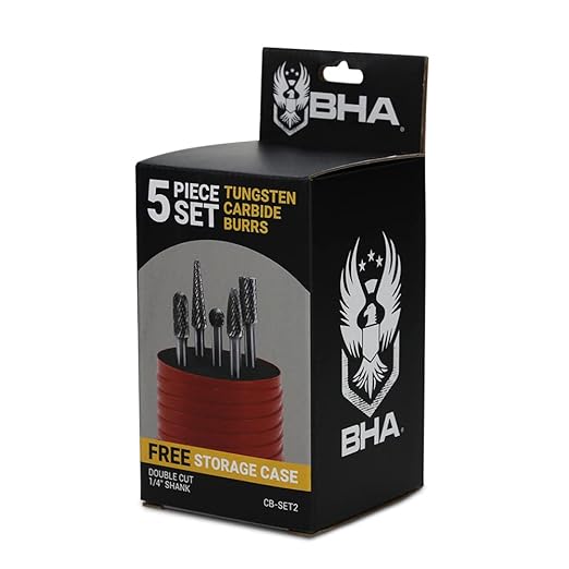 BHA Tungsten Carbide Burr Die Grinder Rotary Tool Bit Set for Metal Contouring and Deburring, Double Cut with 1/4” Shank - 5 Pieces