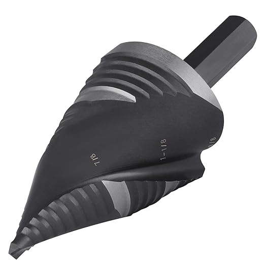 Lichamp Unibit Step Drill Bit for Metal, Genuine M2 Drill Stepper Bit for Hard Metal Heavy Duty, 19 Sizes from 3/16" to 1-3/8", Spiral Grooved with Hex Drive, C1BK
