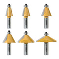 6Pcs Chamfer Router Bits Set 1/2 Inch Shank Carbide Edge Forming Bevel Router Bit with Bearing, Chamfer Bit Miter Angle Milling Cutters Tool, 11.25, 15, 22.5, 30, 45, 60 Degree