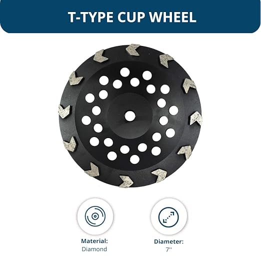 Benchmark Abrasives 7 Inch Concrete Grinding Wheel Threaded T-Type Diamond Cup Wheel with 5/8"-11 Arbor Hole for Masonry, Natural Stone, Concrete Grinding Wheel - Angle Grinder Attachments (7”)