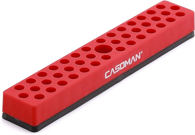 CASOMAN 1/4" Hex Bit Organizer with Magnetic Base - Red, 43 Hole Bit Organizer with Strong Magnetic Base, Magnetic Bit Organizer for Your Specialty