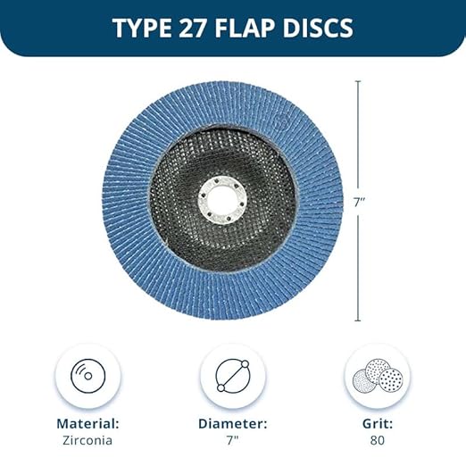 Benchmark Abrasives 7" x 7/8" Premium High Density Jumbo Zirconia Type 27 Flap Discs for Angle Grinder, 7 Inch Sanding Discs, Finishing, Deburring, Rust Removal - Grinding Wheels - (10 Pack) 80 Grit