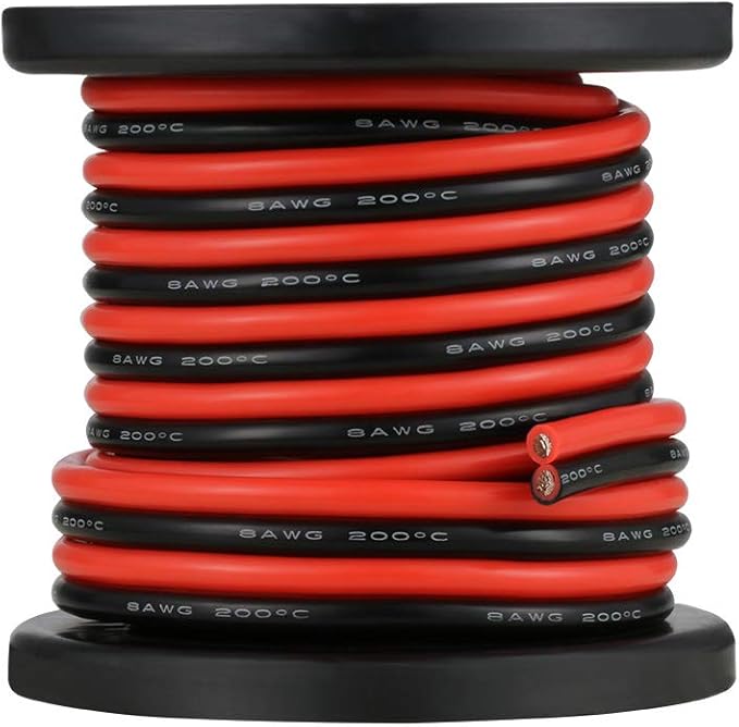 BNTECHGO 8 Gauge Flexible 2 Conductor Parallel Silicone Wire Spool Red Black High Resistant 200 deg C 600V for Single Color LED Strip Extension Cable Cord,Model,20ft Stranded Tinned Copper Wire