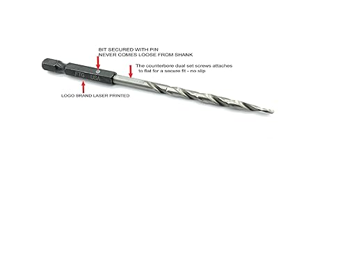 FTG USA 6 Pc #6 (9/64"), 6 Pc #8 (11/64") Countersink Drill Bit Set with Depth Stop Collar, Hex Wrench - Tapered Drill Bits for Wood