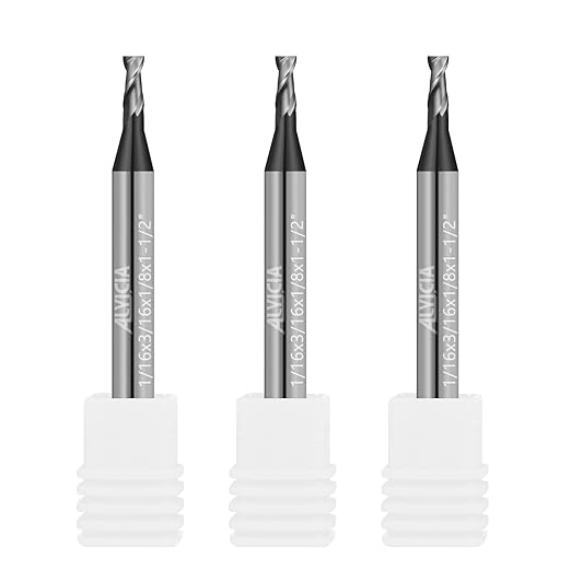 3PCS 1/16" Micrograin Carbide Square End Mill Set 2 Flute HRC 55 AlTiN Coating End Milling Bits for Milling Alloy Steels, Hardened Steel, CNC Router Bits
