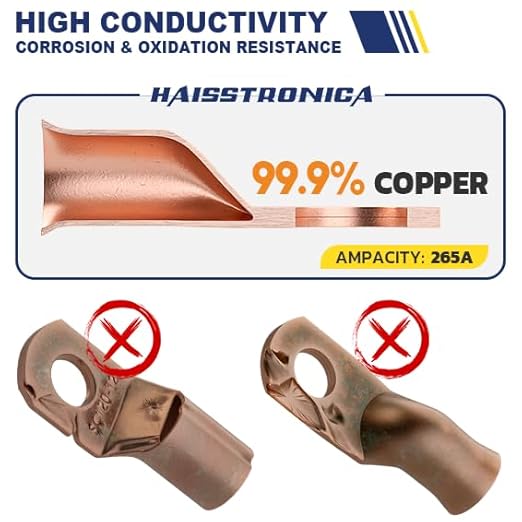 haisstronica 10pcs 2/0 AWG - 3/8"(M10) Battery Cable Lugs, Heavy Duty Copper Wire Lugs with 10pcs 3:1 Adhesive Heat Shrink Tubing, 00 Gauge Copper Lugs, Battery Terminal Connector, Battery Cable Ends
