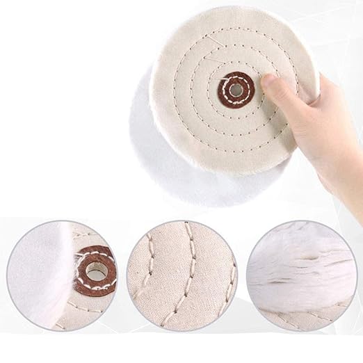 4'' Buffing Polishing Wheels with 3 Pcs Polishing Compounds/White Cotton (50-ply) /Yellow Cotton (36-ply)/Flannel (30-ply)/Denim and 1/4" Shank for Bench Grinders/Bench Buffer Rotary Tools