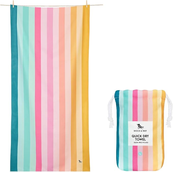 Dock & Bay Beach Towel - Quick Dry, Sand Free - Compact, Lightweight - 100% Recycled - Includes Bag - Rainbow Shores - Set of 6 - Extra Large (200x90cm, 78x35)