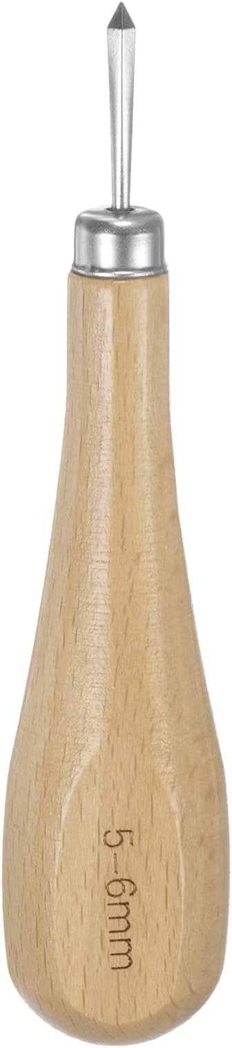 HARFINGTON Handwork Sewing Awl 5mm Rhombus Taper Stitch Leather Punch Hole Tool with Wooden Handle Scratch for Leather Craft Drilling Stitching Repair and DIY Handmade, Log Color