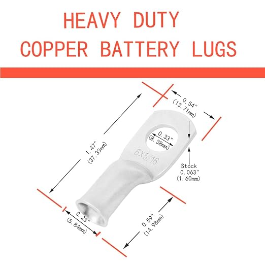 6 AWG 5/16" Heavy Duty Battery Ring Terminals (25 pcs.), 6 Gauge Tinned Copper Ring Terminal Connectors