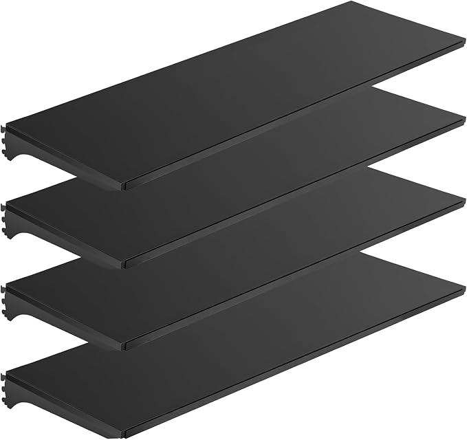 Eastern Tree 4 Packs Gondola Shelves 47 1/4”L x 13 1/2”W for Industrial Grade Black Pegboard Display Stand, 4 Shelves for Gondola Units with 8 Pieces Supply Arms