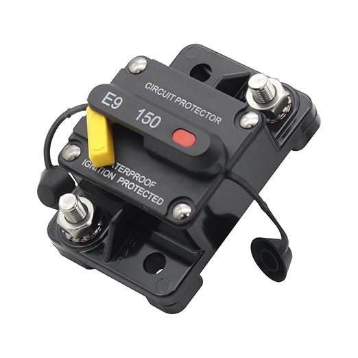 150 Amp Marine Circuit Breaker, IP67 Waterproof Manual Reset Switch, 12V-48V DC Circuit Breaker, 3/8" Studs, for Boat Trolling Motor/Marine ATV/Battery/Solar System, Suface Mount (150A)