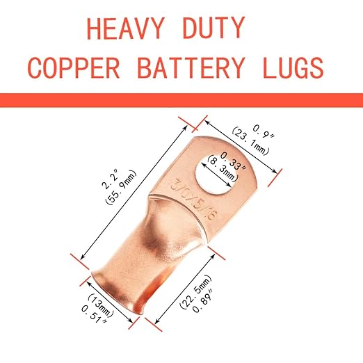 16Pcs 3/0 AWG 5/16" Stud Heavy Duty Copper Wire Lugs with 16Pcs Heat Shrink Tubing 3/0 Gauge Ring Terminals Battery Cable Ends Bare Copper Eyelets Tubular Ring Terminal for Car Boat Marine