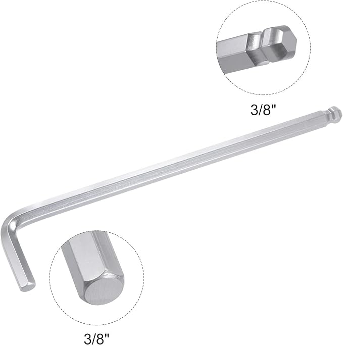 TOP-VIGOR 2Pcs 3/8" Ball End Hex Key Wrench, L Shaped Long Arm Allen Wrench for Household DIY, Professional Machine Repairing, CR-V