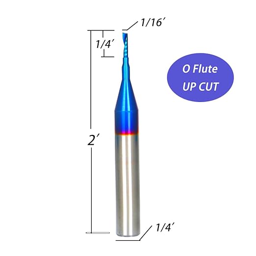 O Single Flute Upcut Spiral End Mill CNC Router Bit with NACO Coating for Plastic Cutting with Mirror Finish (1, 1/16 D x 1/4 CH x 1/4 SHK x 2L) UT116