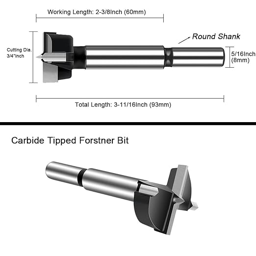 ASNOMY 3/4" Inch Carbide Forstner Drill Bit, Carbide Tipped Forstner Bit for Hard Wood, Wood Drilling Hole Saw Set Woodworking Hinge Cutter Tool Kits for Wood Plastic Plywood