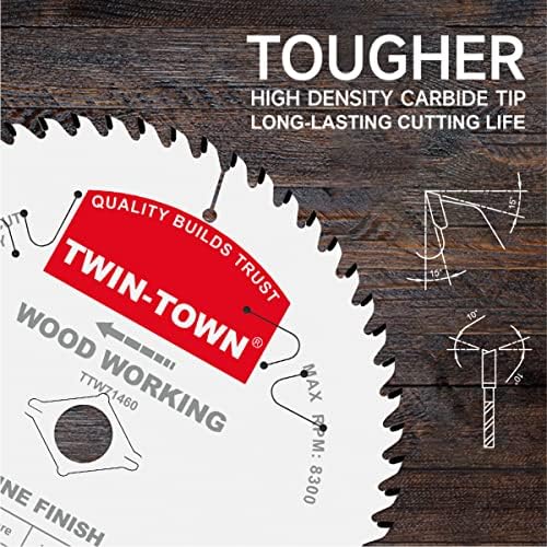 TWIN-TOWN 7-1/4-Inch Saw Blade, 60 Teeth,General Purpose for Soft Wood, Hard Wood, Chipboard & Plywood, 5/8-Inch DMK Arbor