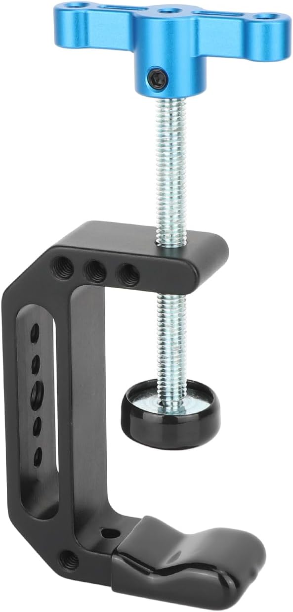 CAMVATE Aluminum C-Clamp(Jaw Open:65mm) with 1/4" & 3/8" Mounting Points(Blue T-handle)-3721