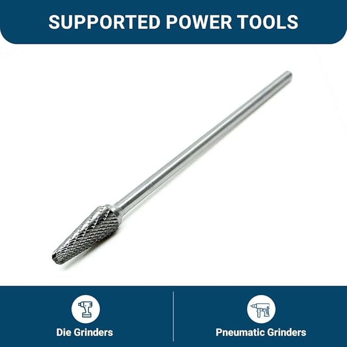 Benchmark Abrasives 6” Taper Shape Radius Double Cut Tungsten Carbide Die Grinder Bits Metal Deburring Tool Rotary Burr, 1/4 Inch Shaft, Engraving Tool for Woodworking Shaping Carving (SL-4)