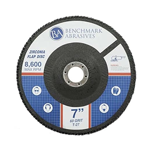 Benchmark Abrasives 7" x 7/8" Premium High Density Jumbo Zirconia Type 27 Flap Discs for Angle Grinder, 7 Inch Sanding Discs, Finishing, Deburring, Rust Removal - Grinding Wheels - (10 Pack) 60 Grit