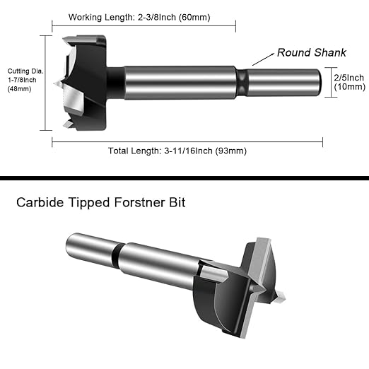ASNOMY 1-7/8 Inch Forstner Drill Bit, Carbide Tipped Forstner Bit for Hard Wood, Wood Drilling Hole Saw Set Woodworking Hinge Cutter Tool Kits for Wood Plastic Plywood