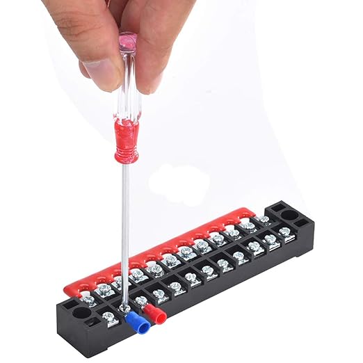 73Pcs(6Sets) Terminal Block Set, 6Pcs 12 Positions 600V 15A Dual Row Screw Terminal Strip Block + 6Pcs Pre-Insulated Terminals Barrier Strip + 60Pcs Insulated Fork Wire Connector by CGele…
