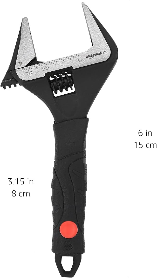 Amazon Basics Plumbing Adjustable Wrench with Soft Grip, Wide Mouth, 6.34 x 2.83 x 0.59 inches (LxWxH)