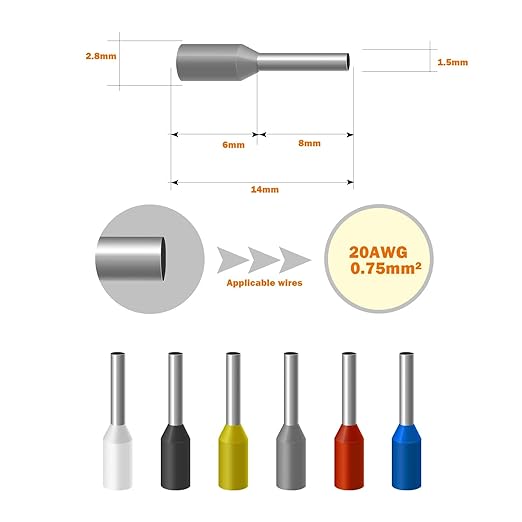 500PCS Wire Ferrule Terminals Connectors, AWG20/0.75mm² Red Insulated Crimp Pin Terminals Nylon Copper Crimp Ferrules Wire Connector Sleeves for Electrical Projects/Chemical Industry, etc.