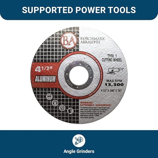 Benchmark Abrasives Grinder Cut Off Wheels 4 1/2 Inch Aluminum Oxide Thin Type 1 Angle Grinder Cutting Disc for Aluminum, Copper - with 7/8" Arbor Hole, Fast Grinder Cutting Wheel - 50 Pack