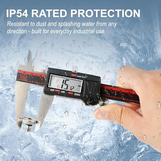VINCA IP54 Grade Digital Caliper, DCLA-0805 8 Inch/200mm, Inch/Millimeter/Fractions Conversion, Stainless Steel, Large LCD Screen