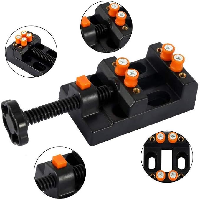 Universal Mini Drill Press Vise Clamp Table Bench Vice for Jewelry Walnut Nuclear Watch Repairing Clip On DIY Sculpture Craft Carving (Clamping Range: 0-2inch ABS)