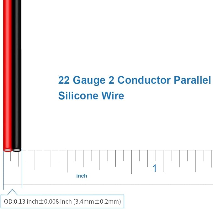 BNTECHGO 22 Gauge Flexible 2 Conductor Parallel Silicone Wire Spool Red Black High Resistant 200 deg C 600V for Single Color LED Strip Extension Cable Cord,Model,50ft Stranded Tinned Copper Wire