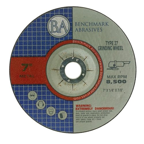 Benchmark Abrasives 7 Inch Grinding Wheel for Metal, Steel, Fiberglass - Thin Type 27 Depressed Center Angle Grinder Cutting Disc with 7/8" Arbor Hole, Cut Off Wheels Grinder Wheel - 10 Pack