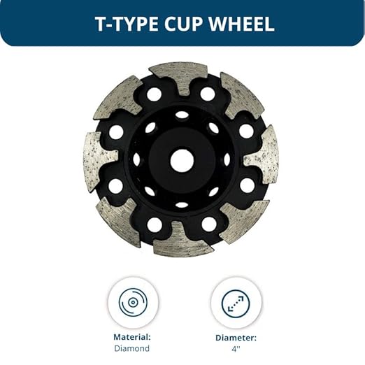 Benchmark Abrasives 4 Inch Grinder Wheels Threaded T-Type Diamond Cup Wheel with 5/8"-11 Arbor Hole for Masonry, Natural Stone, Concrete Grinding Wheel - Angle Grinder Attachments (4”)