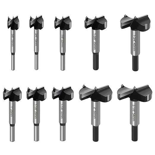 ASNOMY 10PCS Carbide Forstner Drill Bit set, 5/8"-2-1/8" Inch Carbide Tipped Forstner Bit for Hard Wood, Wood Drilling Hole Saw Set Woodworking Hinge Cutter Tool Kits for Wood Plastic Plywood