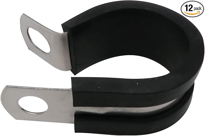 1/2" Cable Clamp Stainless Steel Rubber Cushioned Insulated Metal Clamp, Tube Holder for Tube, Pipe or Wire Cord Installation (12 Pack)