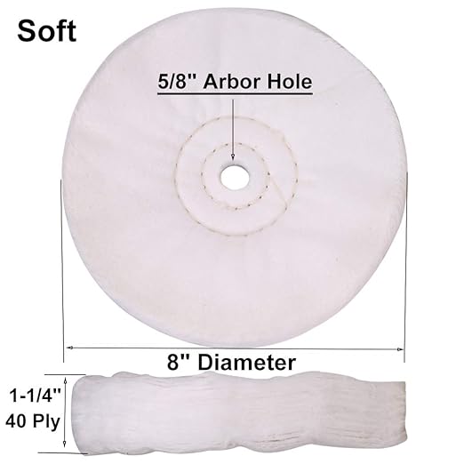 SCOTTCHEN Buffing polishing Wheels Soft Flannel 8 inch (40 Ply) for Bench Grinder Buffer with 5/8" Arbor Hole - 2 Pack