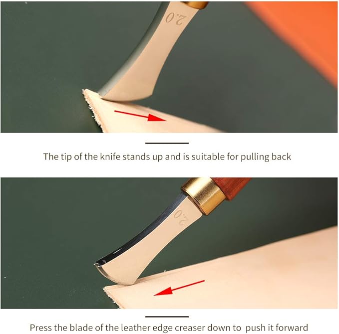 UOOU Leather Edge Creaser,2.0mm Professional Leather Tool,Edge Creaser Stainless Steel Red Wood Handle Tool for Beginners DIY Leather Craft