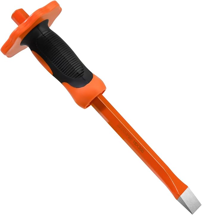 12inch Heavy Duty Flat Chisel with Hand Protection,Flat Head,Demolishing/Masonry/Carving/Concrete Breaker Chisels with Bi-Material Hand Guard
