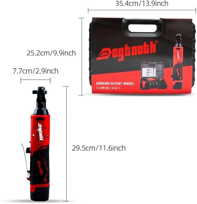 dogtooth Cordless Electric Ratchet Wrench Set, 35 Ft-lbs, 300 RPM, 16.8V Cordless Ratchet Wrench 3/8", fast Charger, 6 Sockets, 1-Pack 1500mAh Lithium-Ion Batteries, Variable Speed Trigger