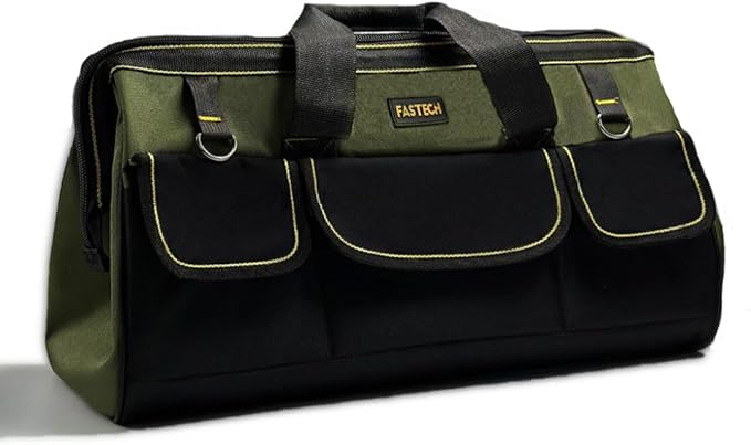 22-inch Wide Mouth Tool Bag with Water Proof Molded Base, Wide Mouth Tool Tote Bag, Waterproof Tool Organizer Bag for Men with Adjustable Shoulder Strap(No Bottom Shell)